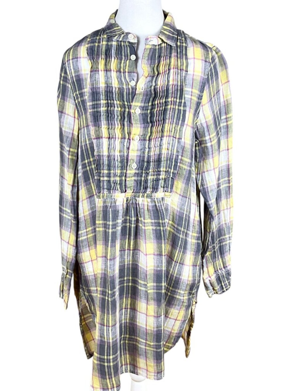 CP Shades Linen Dress Plaid Shirt Dress Multi (S)